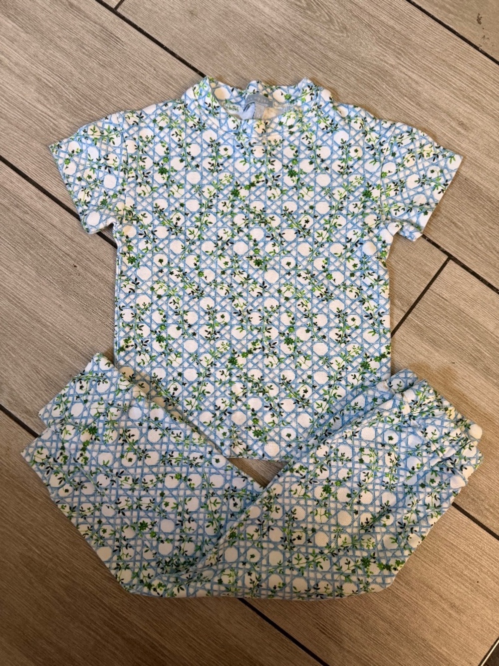 Hill House Toddler Girls Blue Green Floral Pajama Set 3-4 Yr Organic Cotton
